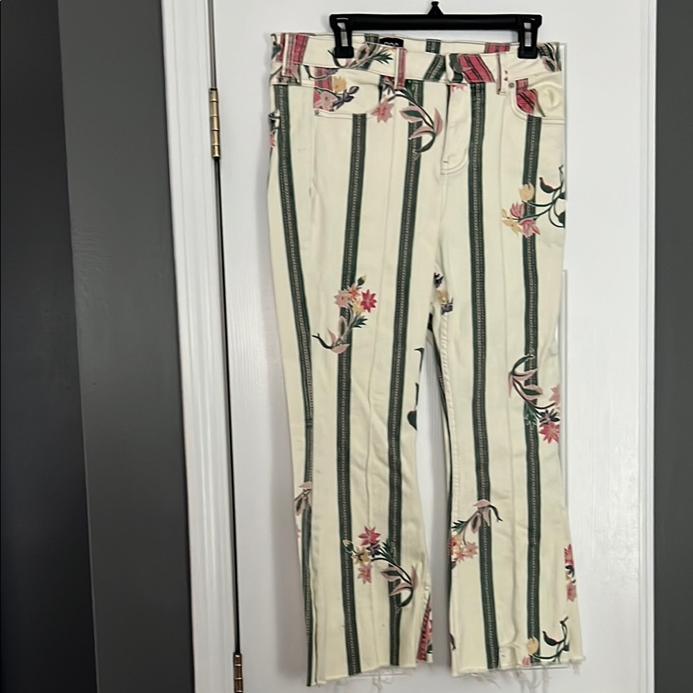 BDG Cream and Green Boot Cut Flare Pants